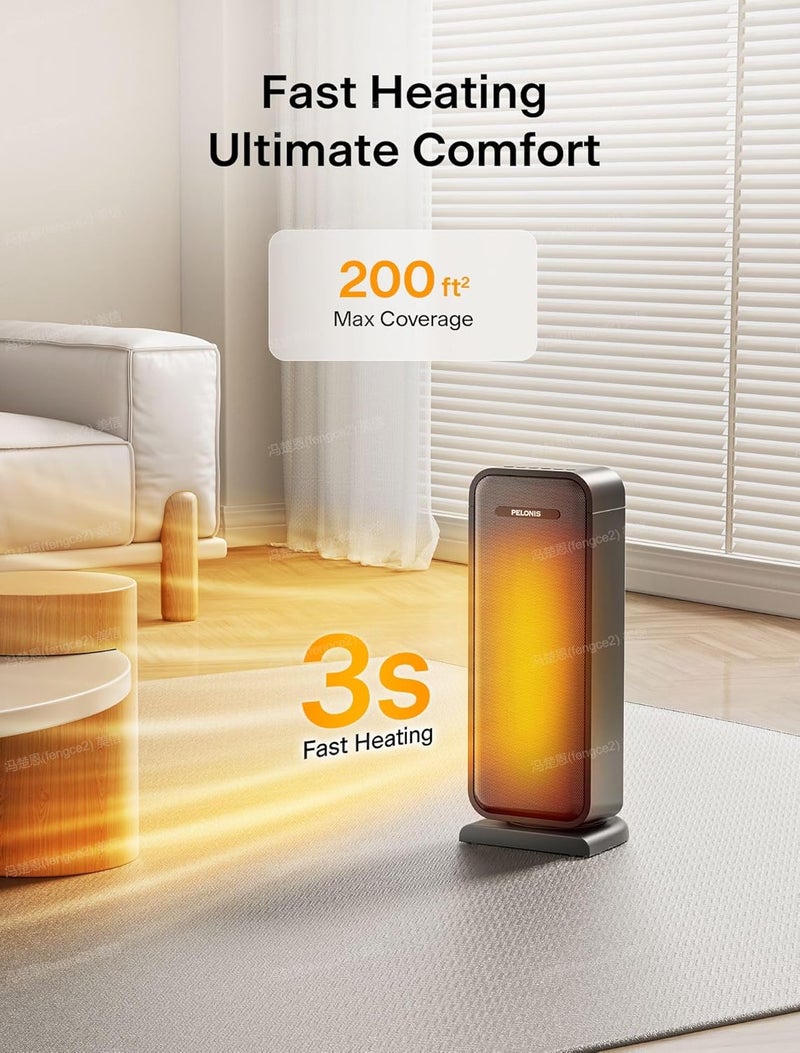 PELONIS 1500w Electric Space Heater for Indoor Use with Thermostat, Oscillation and Remote – Portable Ceramic Heater for Bedroom, Home and for Office Under Desk - Image 2